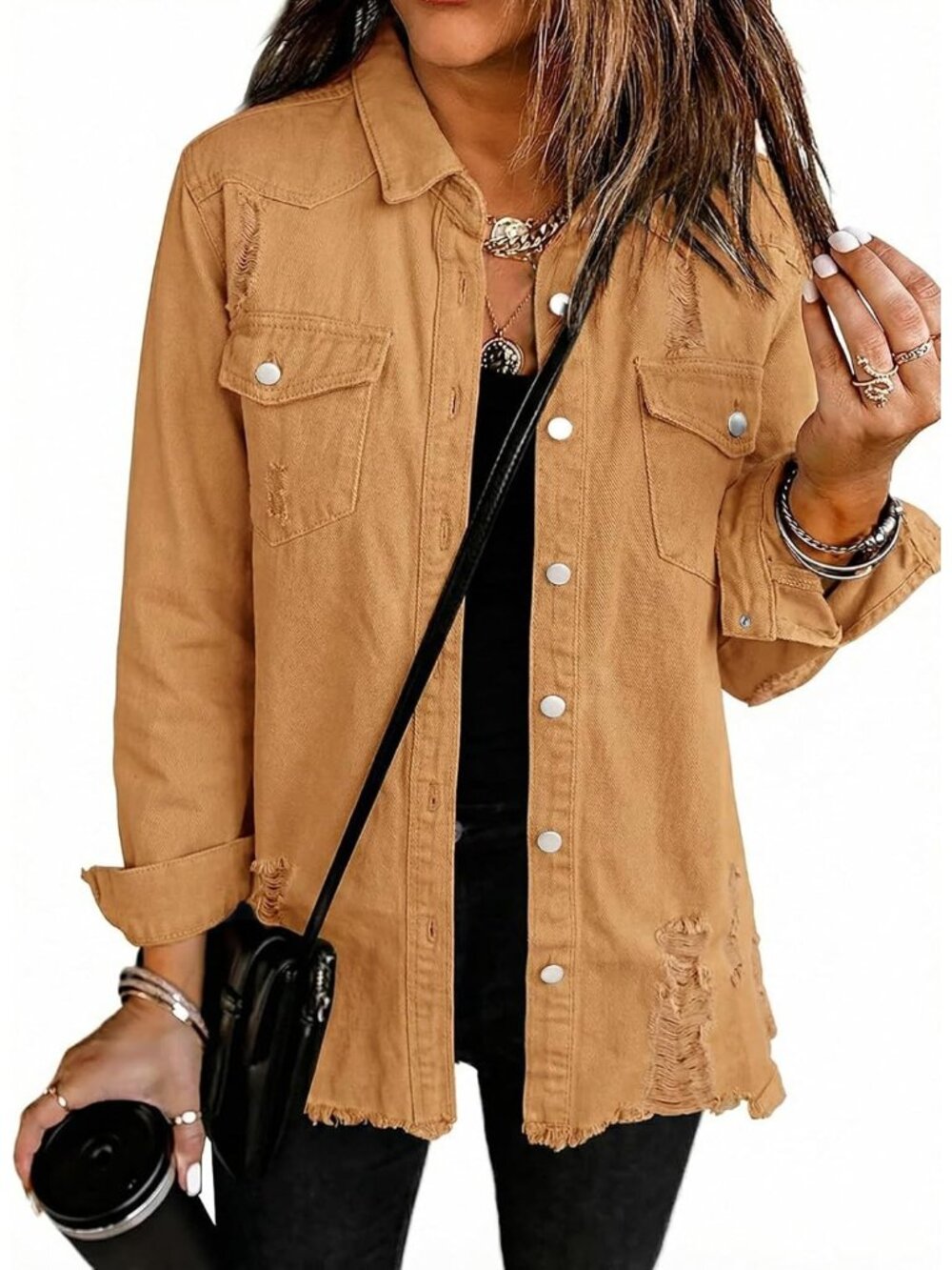〽️C2 Cinnamon Women's Oversized Jean Jacket Relaxed Boyfriend Fit Denim Coat